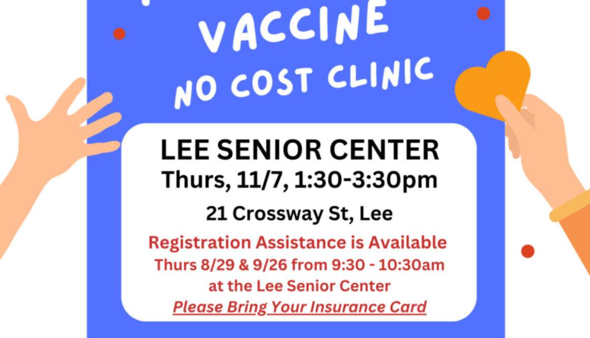 COVID and Flu vaccine clinic on 11/17 from 1:30 - 3:30