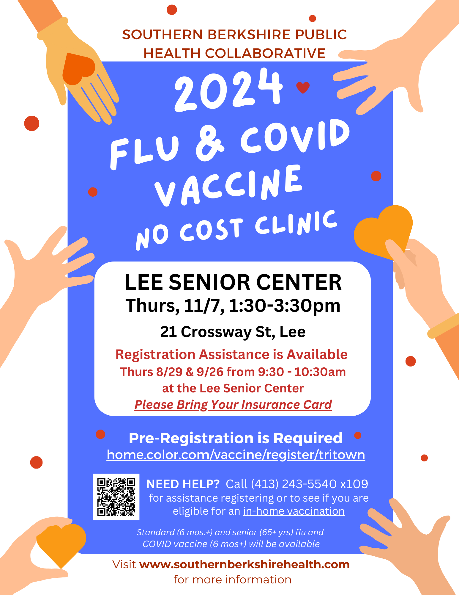 COVID and Flu vaccine clinic on 11/17 from 1:30 - 3:30