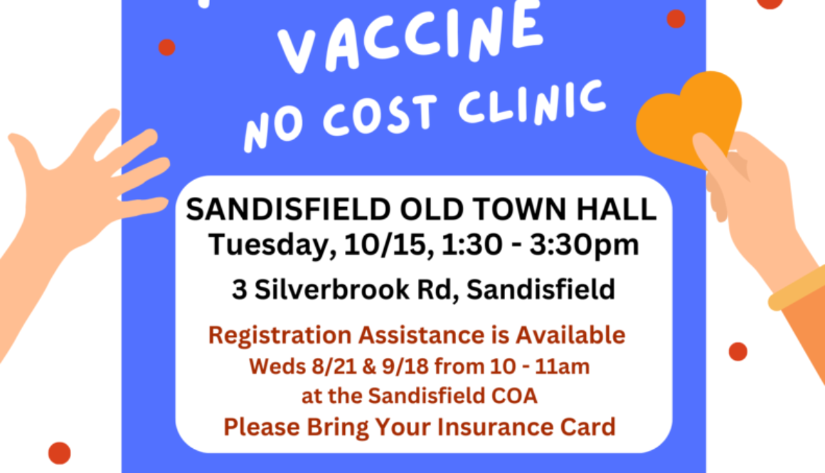 Flyer for Sandisfield 10/15 Flu COVID Clinic from 1:30 - 3:30