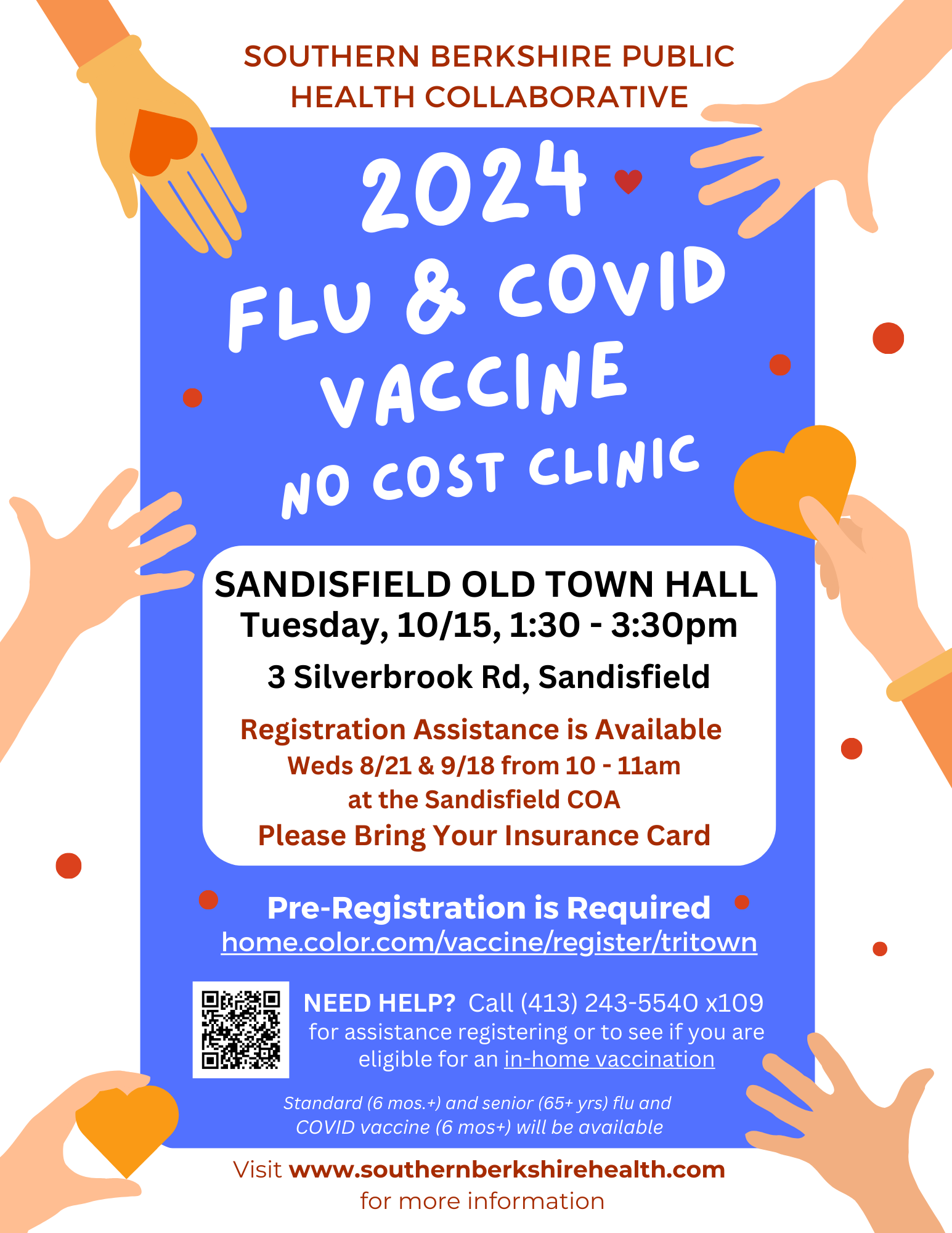 Flyer for Sandisfield 10/15 Flu COVID Clinic from 1:30 - 3:30