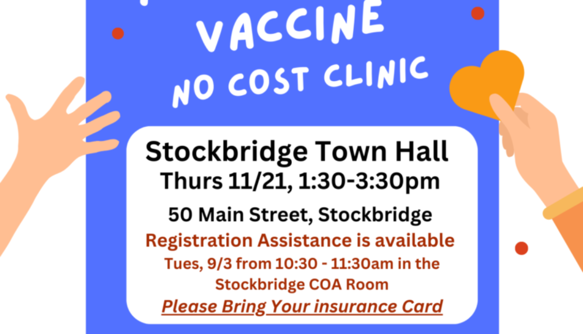 Stockbridge Town Hall Flu and COVID Vaccine Clinic on 11/21 from 1:30 - 3:30pm