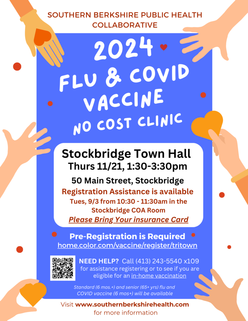 Stockbridge Town Hall Flu and COVID Vaccine Clinic on 11/21 from 1:30 - 3:30pm